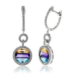 Blue Topaz, Amethyst, & Citrine Dangle with Diamond Halo Dangle Earrings