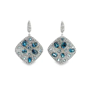 Blue Topaz & Pave-set Diamond 18k White Gold Dangle Earrings