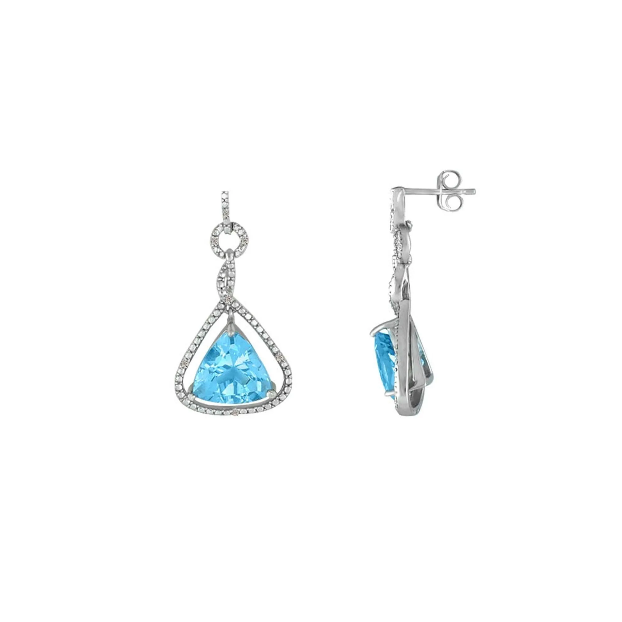 Blue Topaz and Diamond Earrings in Sterling Silver