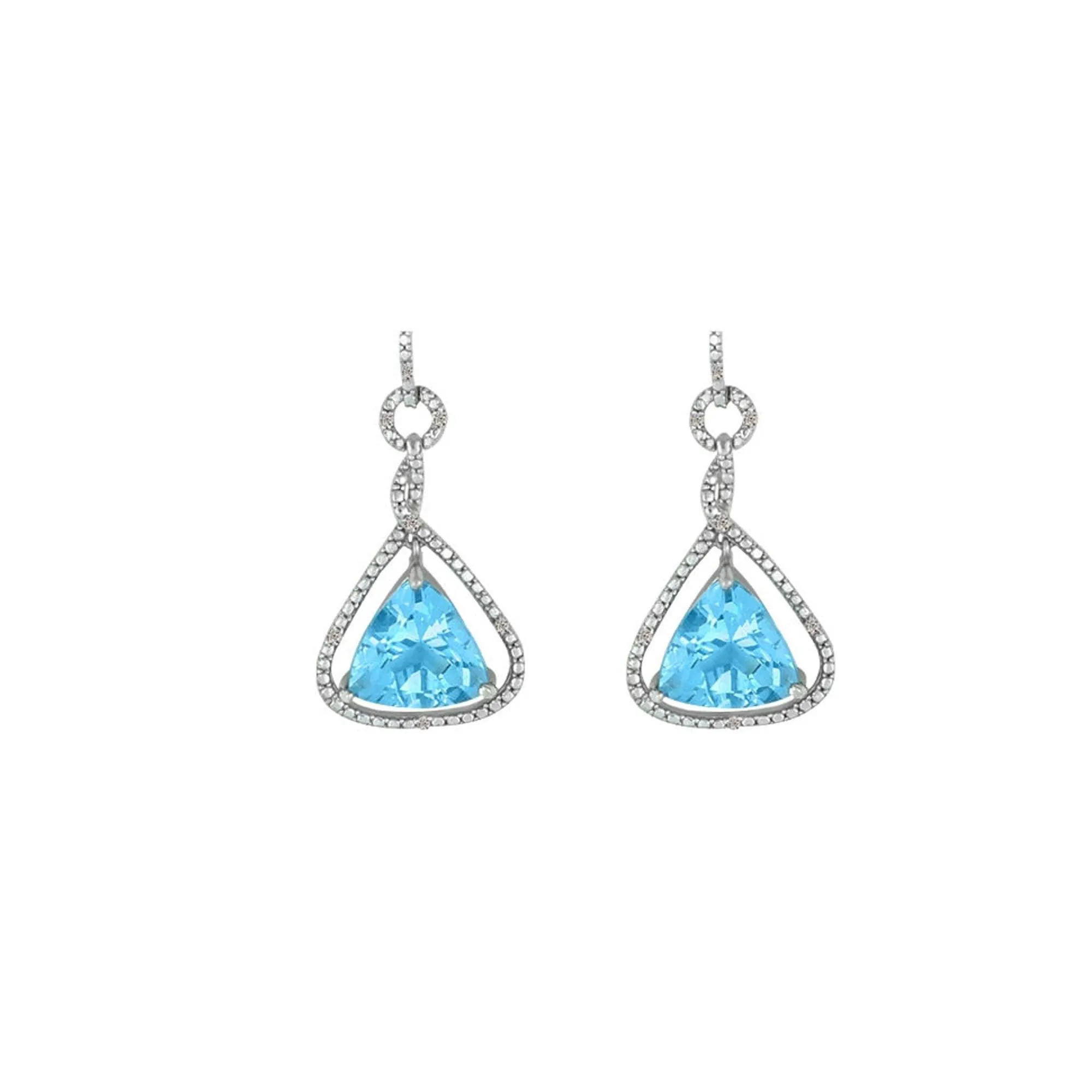 Blue Topaz and Diamond Earrings in Sterling Silver