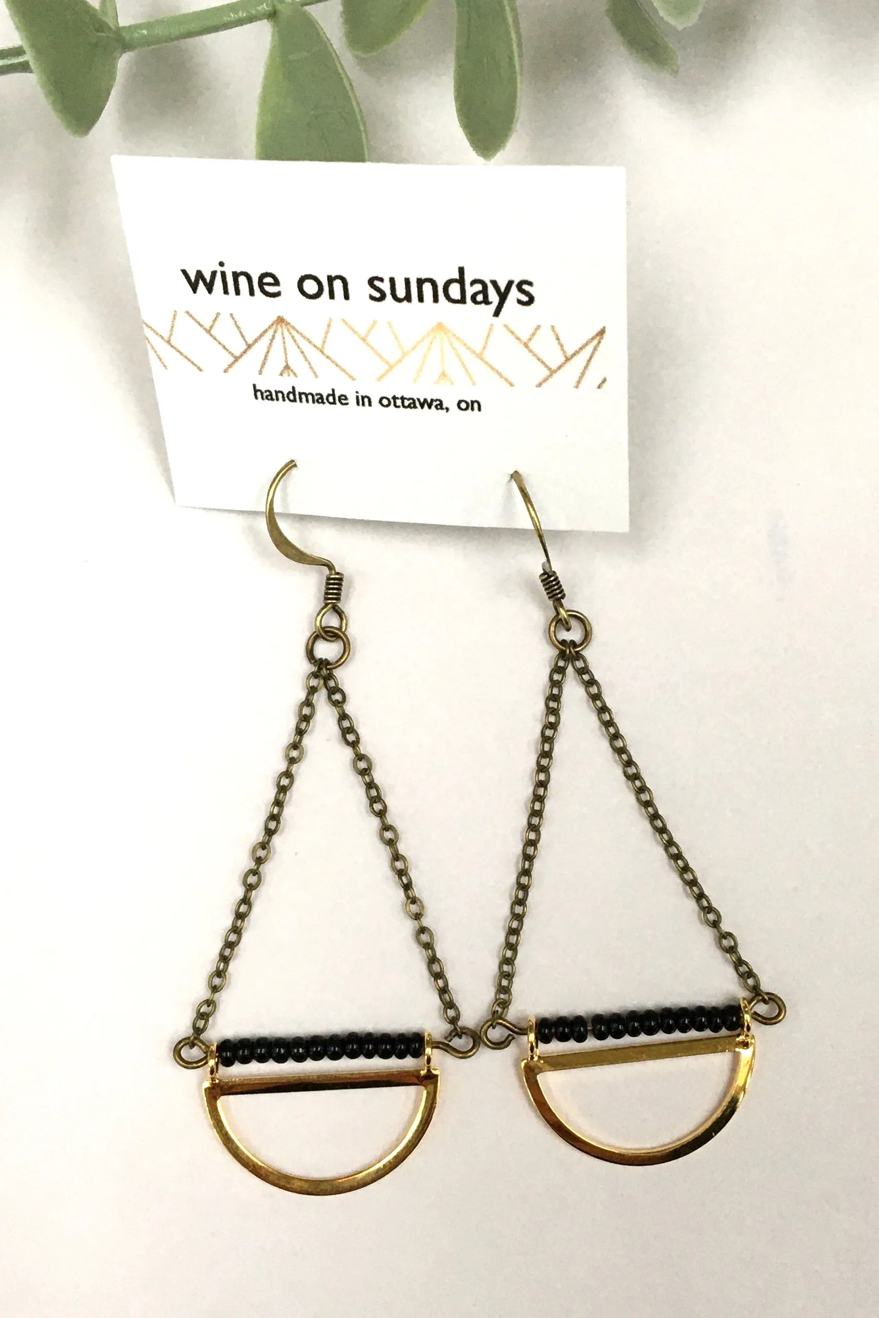 Brass Semi Circle Dangle Earrings