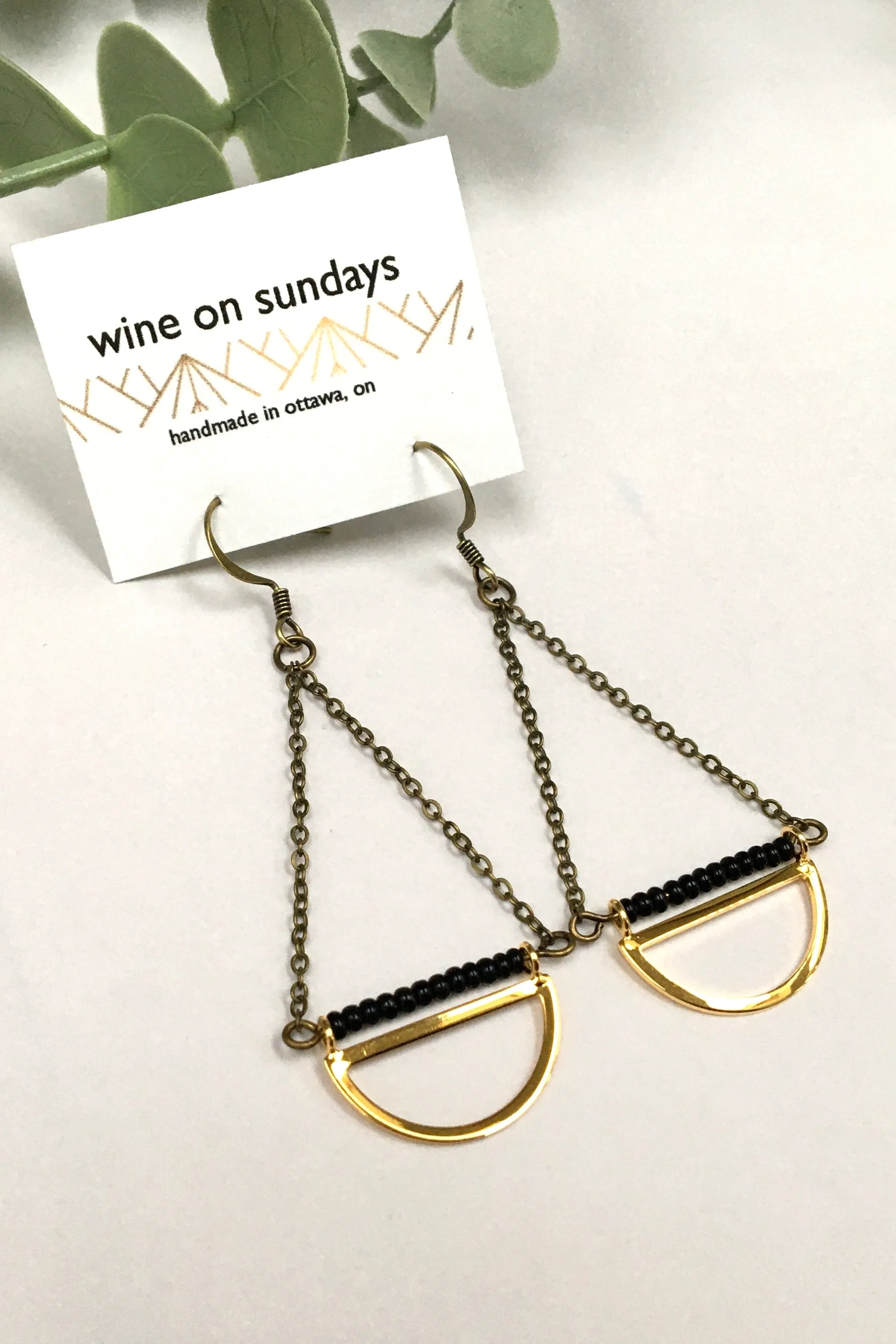 Brass Semi Circle Dangle Earrings