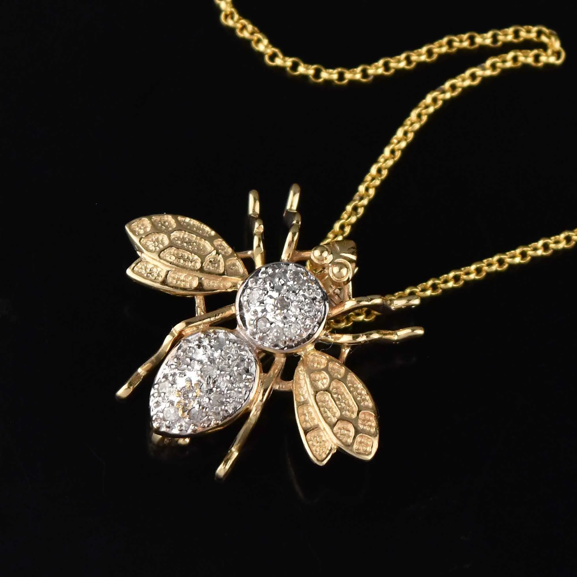 BumbleBee Bee Diamond Brooch Pendant in 14K Gold