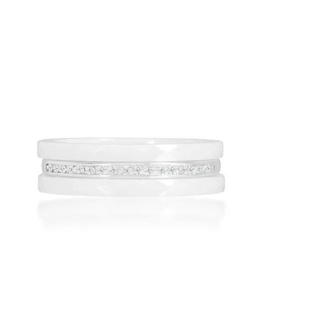 Calia White Ceramic Triplet CZ Ring | Sterling Silver