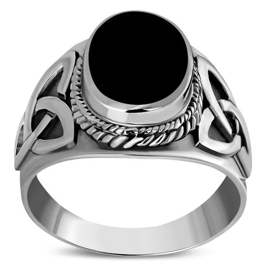 Beautiful Sterling Silver Celtic Trinity Knot Ring with Black Onyx - Optimize E-Commerce Product Title