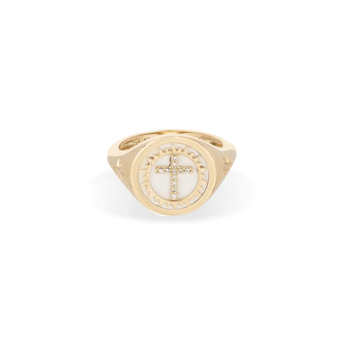 Ceramic   Pavé Cross Signet Ring