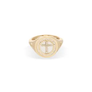 Ceramic   Pavé Cross Signet Ring