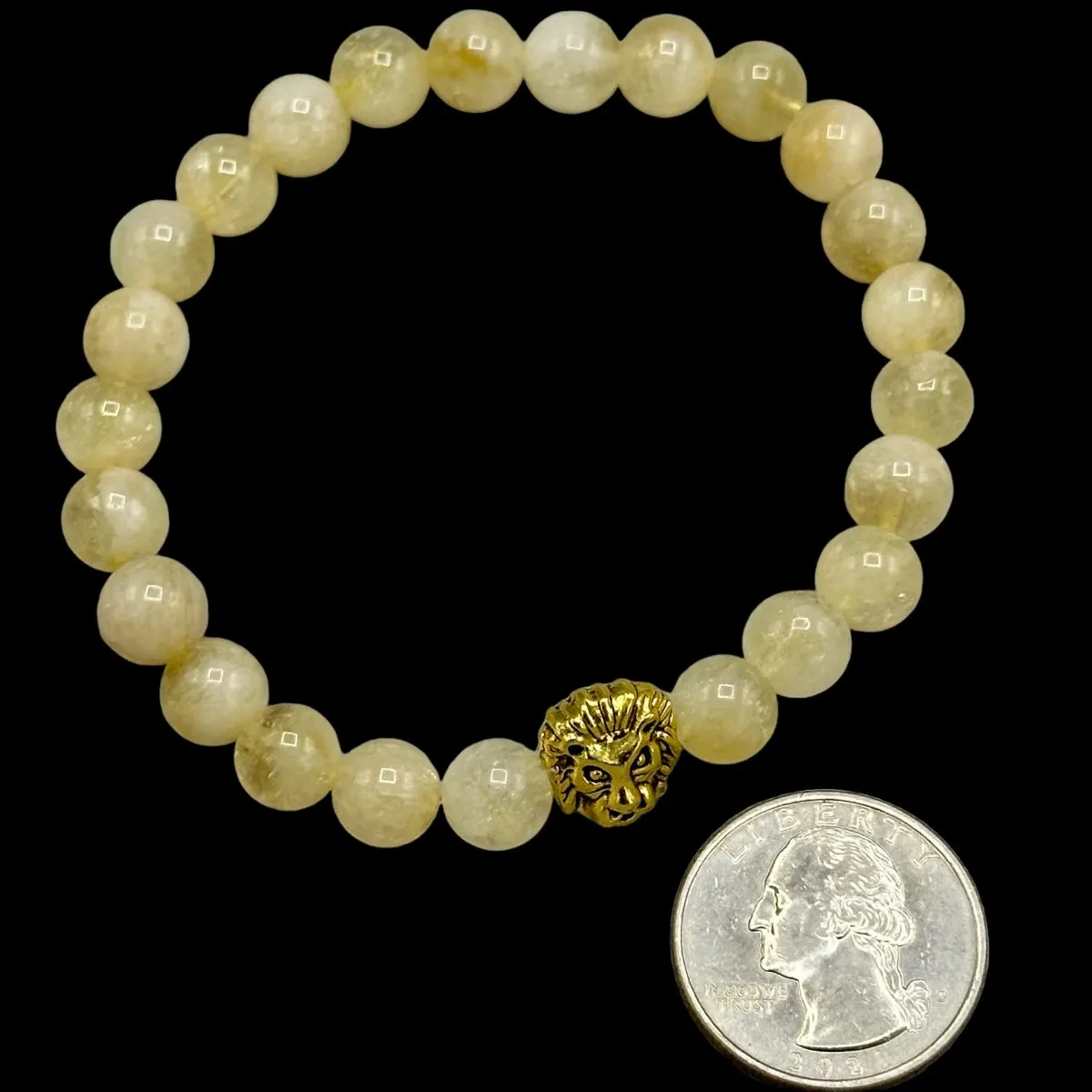 Citrine and Lion Beaded Stretch Bracelet