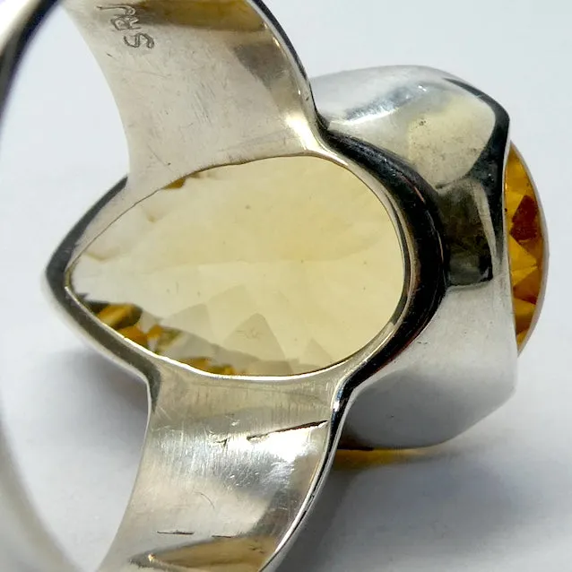 Citrine Ring, Faceted Teardrop, Special Cut, 925 Silver g6