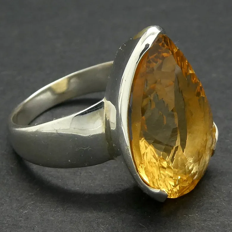 Citrine Ring, Faceted Teardrop, Special Cut, 925 Silver g6