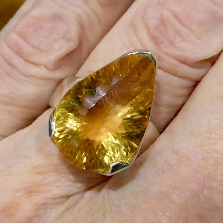 Citrine Ring, Faceted Teardrop, Special Cut, 925 Silver g6