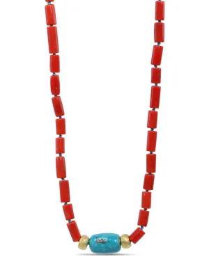 Coral and Turquoise Beaded Necklace