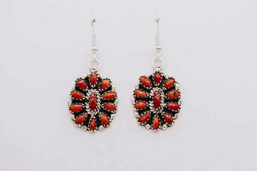 Coral Cluster Squash Blossom Necklace and Earring Set