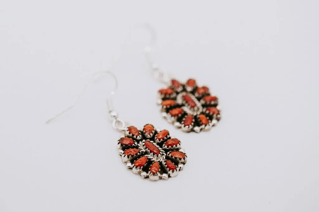 Coral Cluster Squash Blossom Necklace and Earring Set