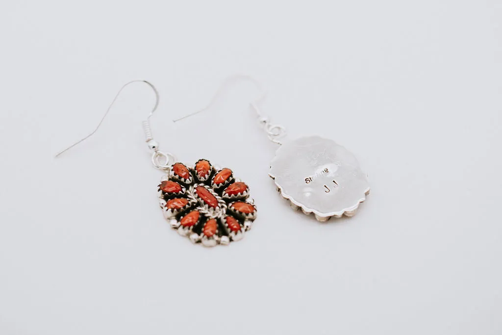 Coral Cluster Squash Blossom Necklace and Earring Set