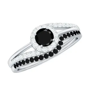 Created Black and White Diamond Minimal Bridal Ring Set