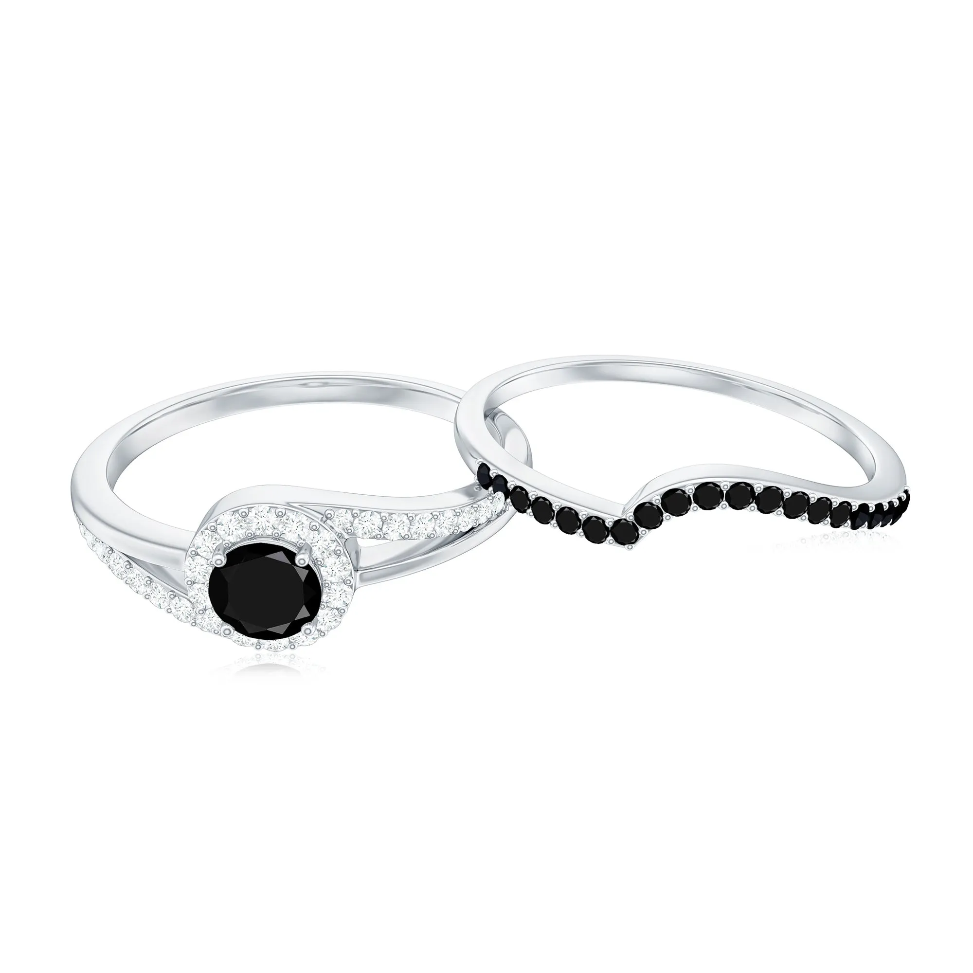 Created Black and White Diamond Minimal Bridal Ring Set