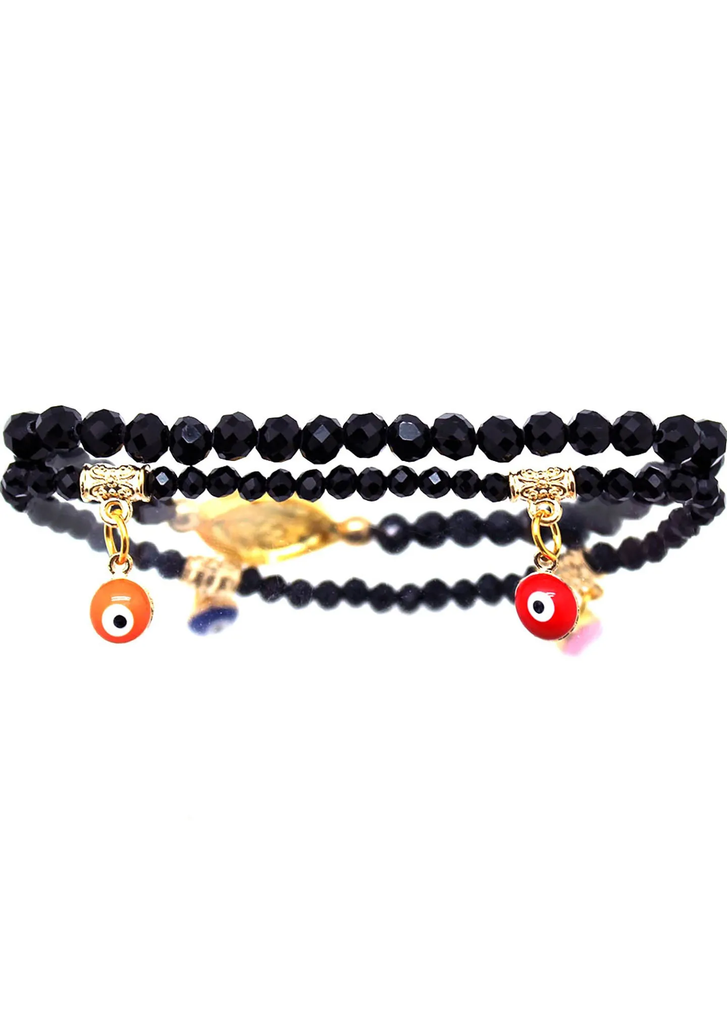 Crystal Evil Eye Beaded Bracelet Set in Black