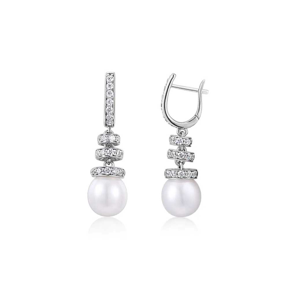 Cultured freshwater pearl drop earrings in sterling silver