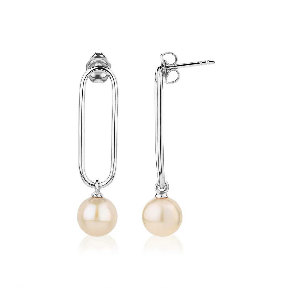 Cultured freshwater pearl drop earrings in sterling silver