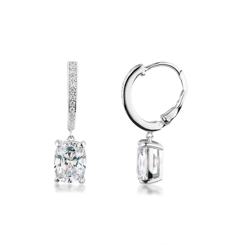 Cushion Radiant and Round Brilliant drop earrings with 5.44 carats* of diamond simulants in sterling silver