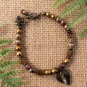 Czech Bead and Leaf Charm Handcrafted Bracelet