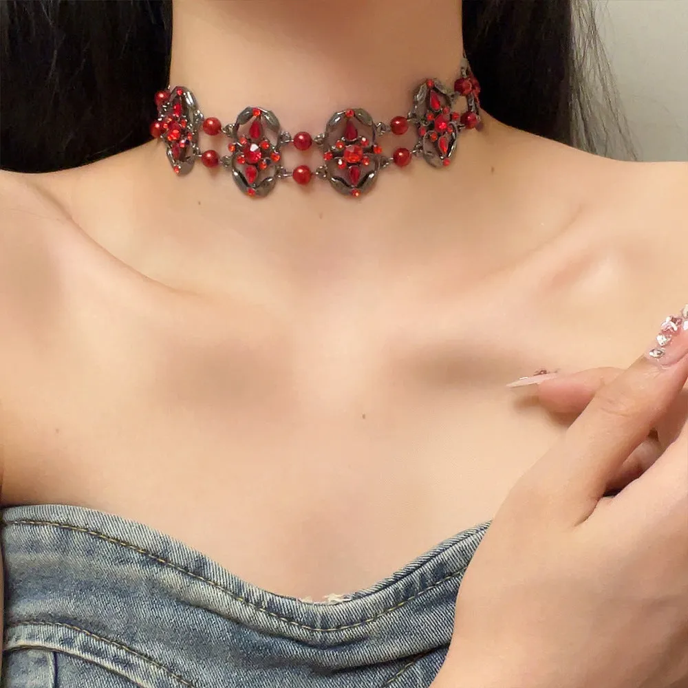 Dark Gothic Red Zircon Hot Girl Vintage Unique Necklace