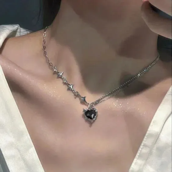 deanwangkt Y2K Star Zircon Pendant Necklace for Women Luxury Sweet Cool Girl Punk Heart Clavicle Chain New Fashion Jewelry Party Gift