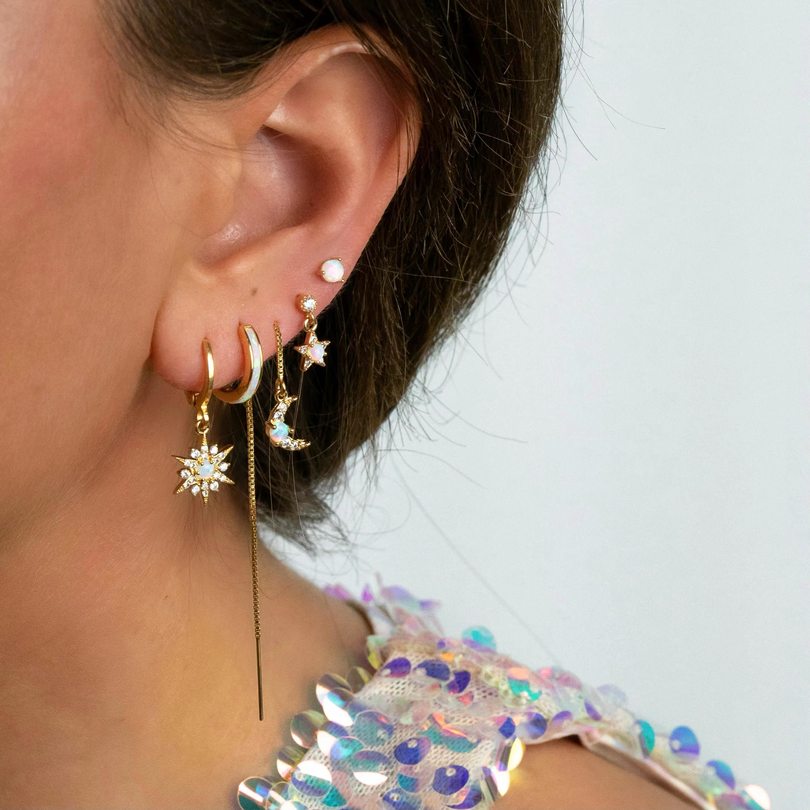 Delicate Opal North Star Earring