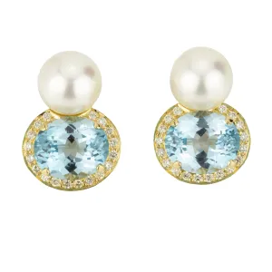 Earrings - Blue Topaz, Diamond And South Sea Pearl