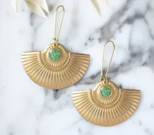 Earrings | Cameoko | Brass Fan | green turquoise | Pre Order