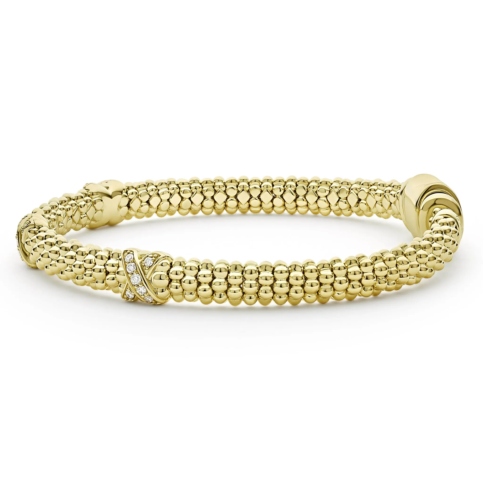 Embrace 18K Gold Three Station X Diamond Caviar Bracelet | 6mm