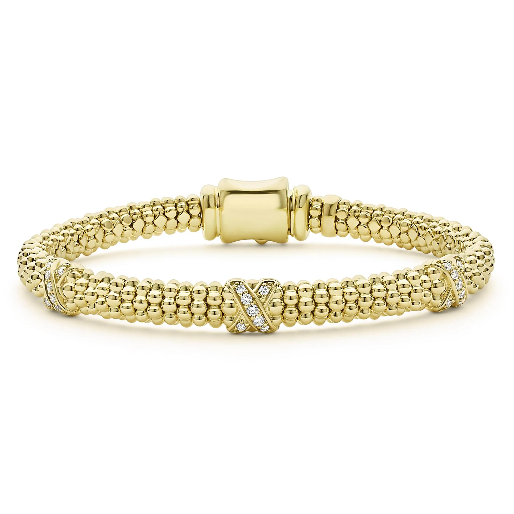 Embrace 18K Gold Three Station X Diamond Caviar Bracelet | 6mm