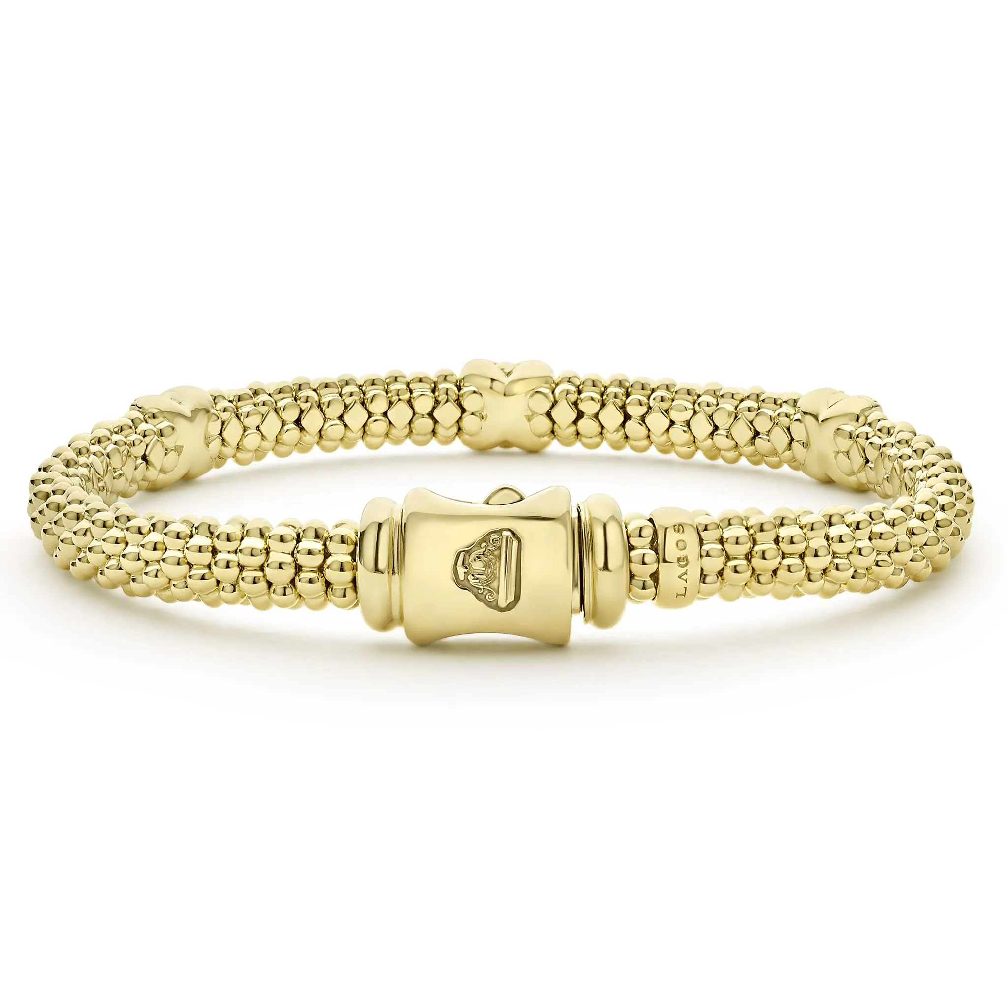 Embrace 18K Gold Three Station X Diamond Caviar Bracelet | 6mm