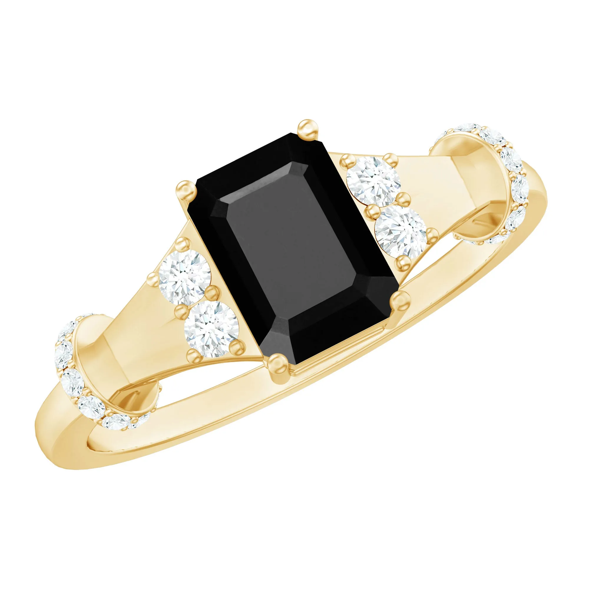 Emerald Cut Black Onyx Solitaire Ring with Moissanite