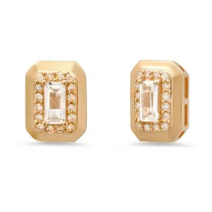 Emerald Cut Topaz & Diamond Pave Stud Earrings