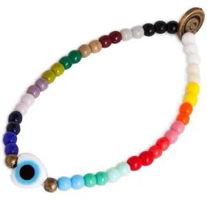 Evil Eye Heart Charm Rainbow Glass Bead Bracelet