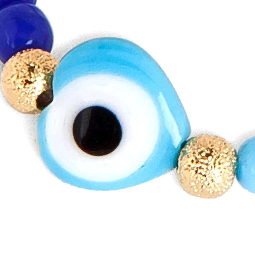 Evil Eye Heart Charm Rainbow Glass Bead Bracelet