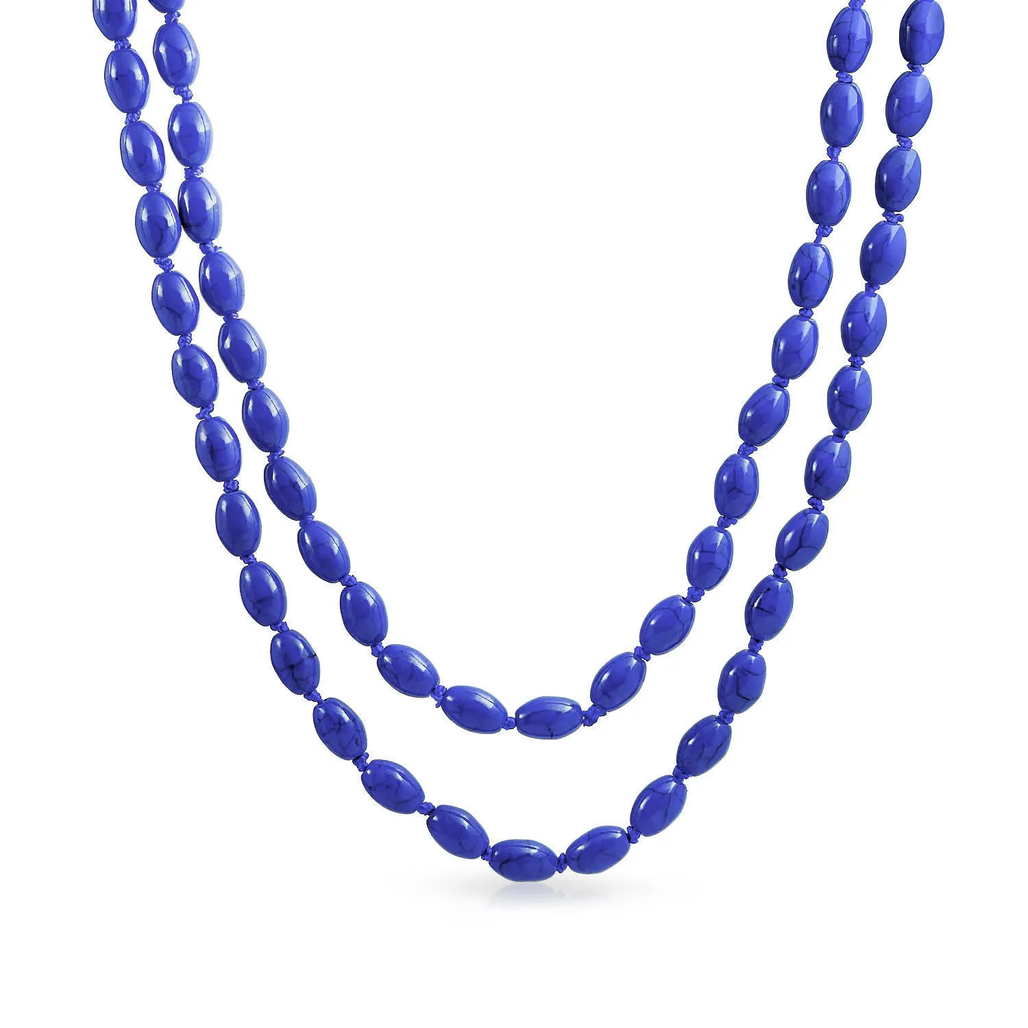 Extra Long Beaded Seed Oval Strand Necklace in Purple Red Blue Turquoise 50 Inch