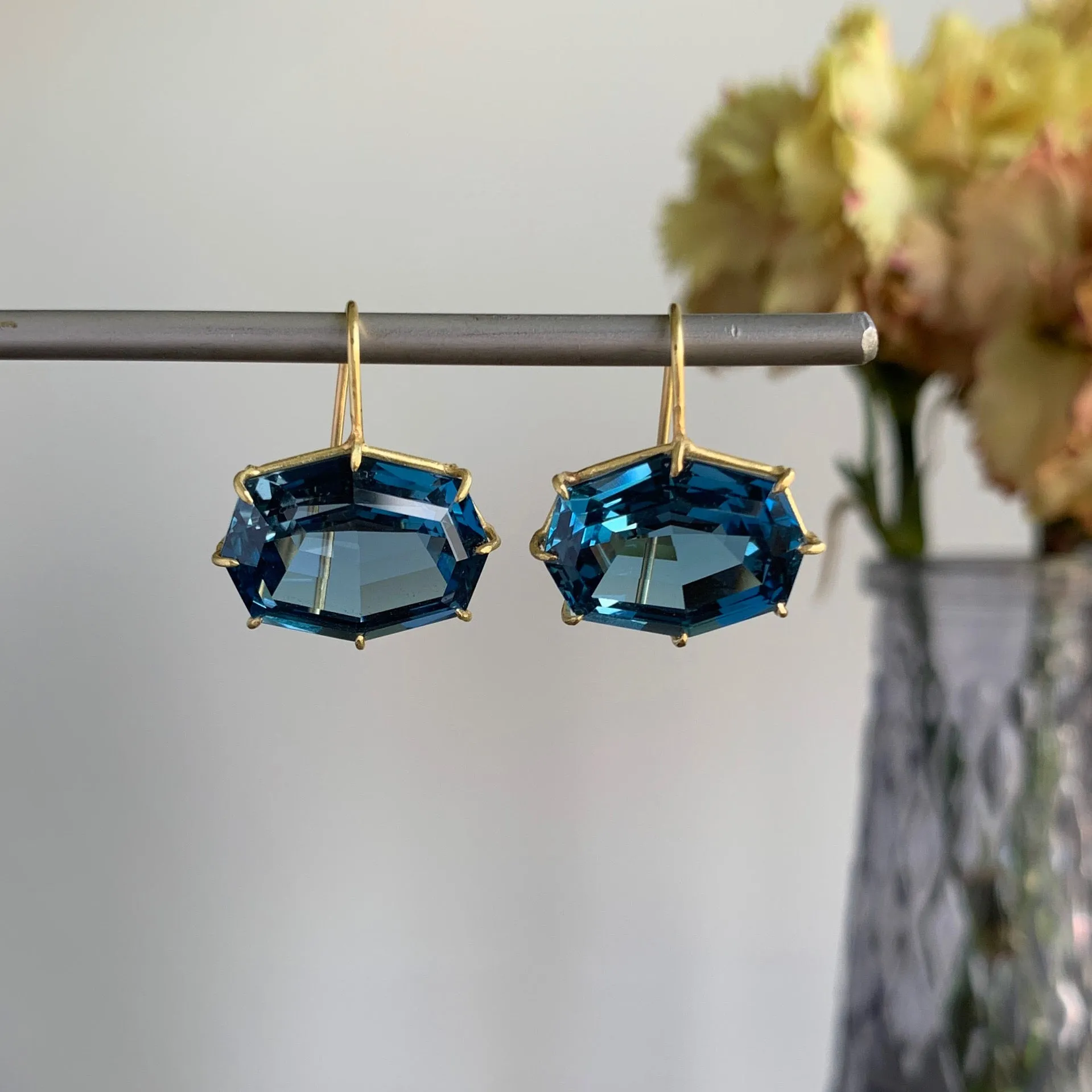 Faceted London Blue Topaz Octagon Earrings