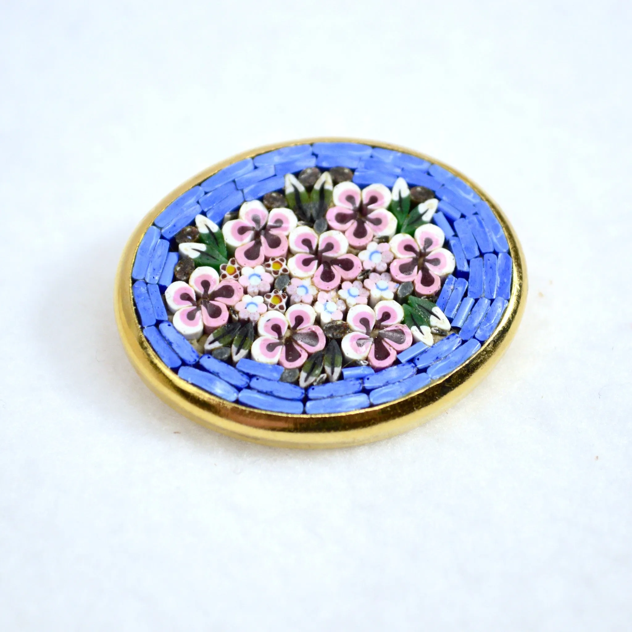 Florentine Mosaic Large Oval Brooch, Lapel Pin, Made in Italy