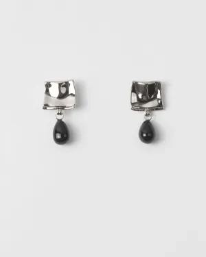 Folded Drop Earrings Silver Plated with Black Onyx