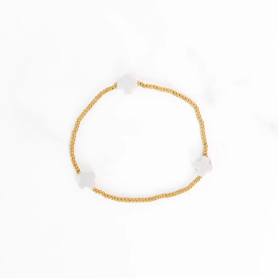 Gold Beaded White Cross Bracelet