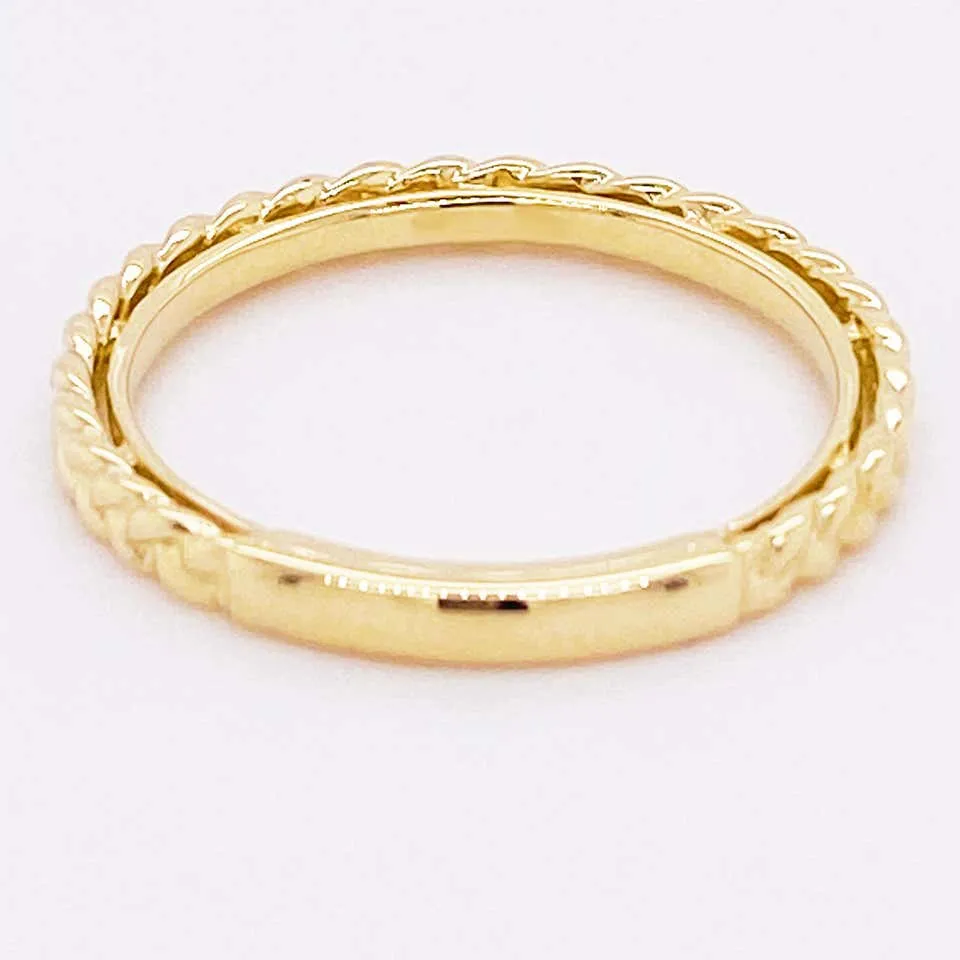 Gold Braided Ring, 14 Karat Yellow Gold Braided Stackable Band