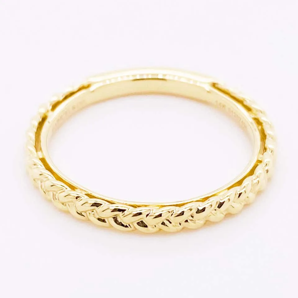 Gold Braided Ring, 14 Karat Yellow Gold Braided Stackable Band