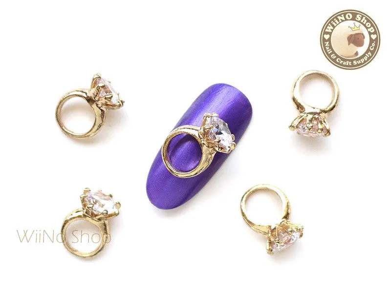 Gold Diamond Ring Nail Metal Charm - 2 pcs