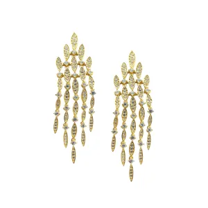 Gold Finish Sterling Silver Microwave Large Chandelier Earrings with Simulated Diamonds