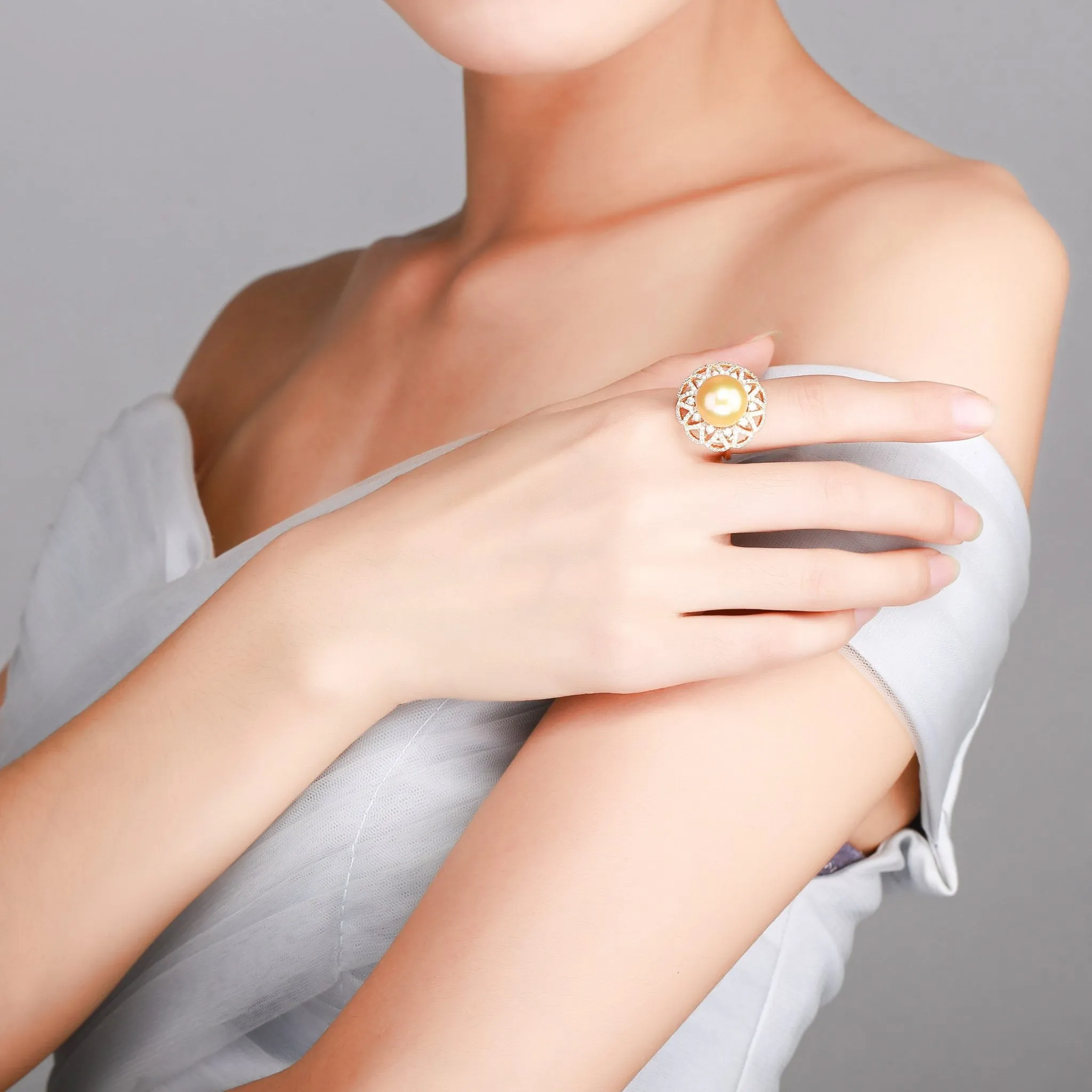 Golden Mandala Edison Pearl Ring