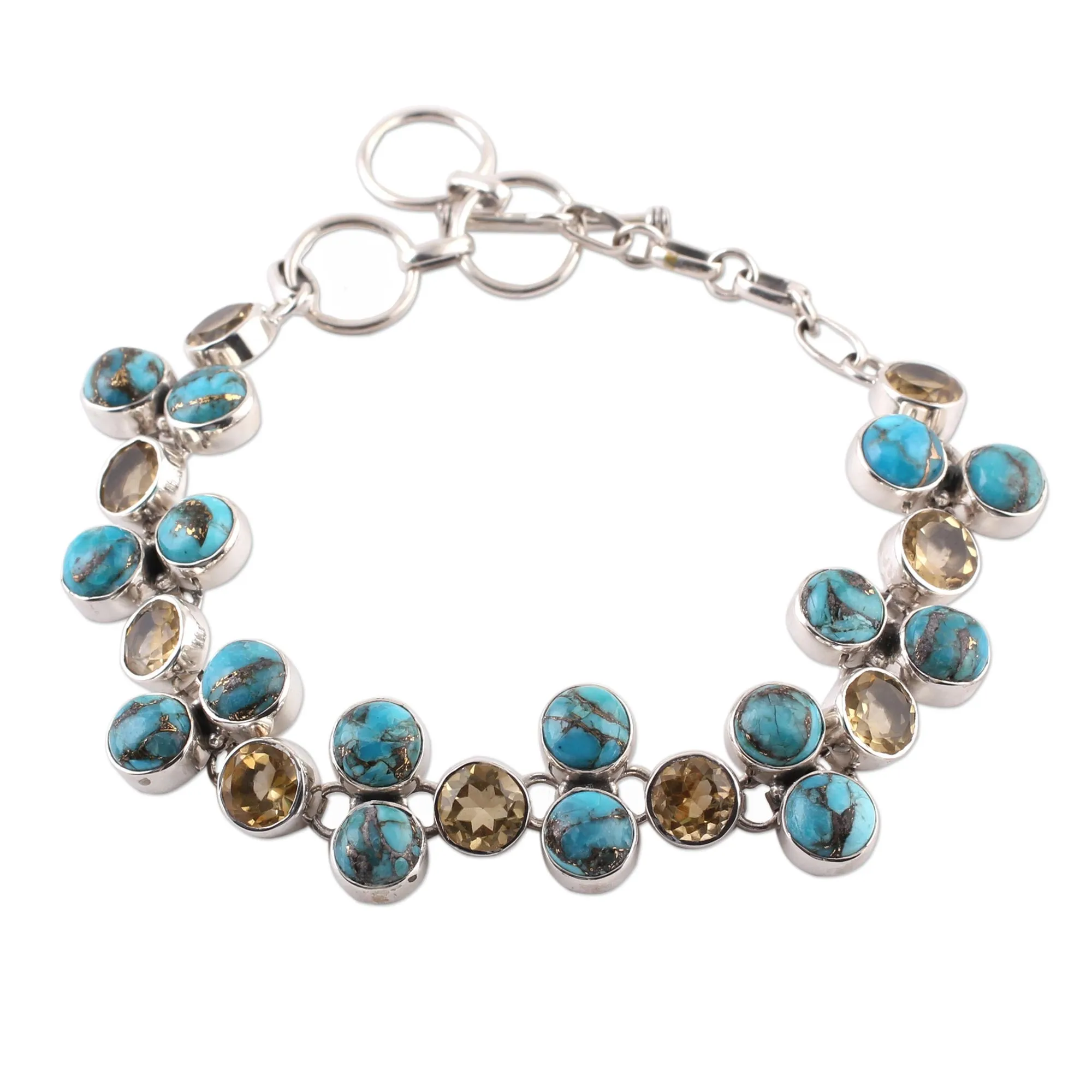 Golden Skies Citrine and Composite Turquoise Link Bracelet from India