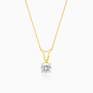 Golden Zircon Pendant with Link Chain